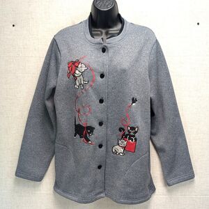 Vintage Blair Gray Button Down Cardigan Sweater Kitty Cats Yarn Women's Size L